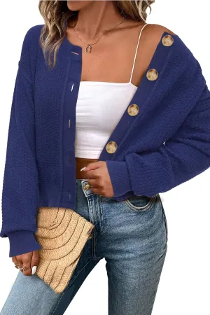 Arach&Cloz Womens Waffle Cropped Cardigan Ultra Stretchy 2025 Spring Soft Chunky Button Business Casual Sweaters