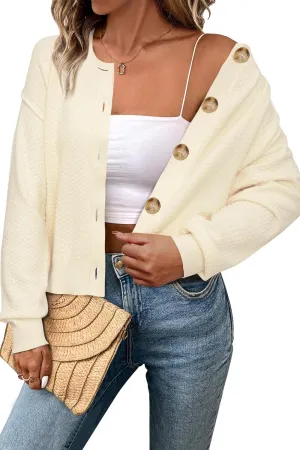 Arach&Cloz Womens Waffle Cropped Cardigan Ultra Stretchy 2025 Spring Soft Chunky Button Business Casual Sweaters