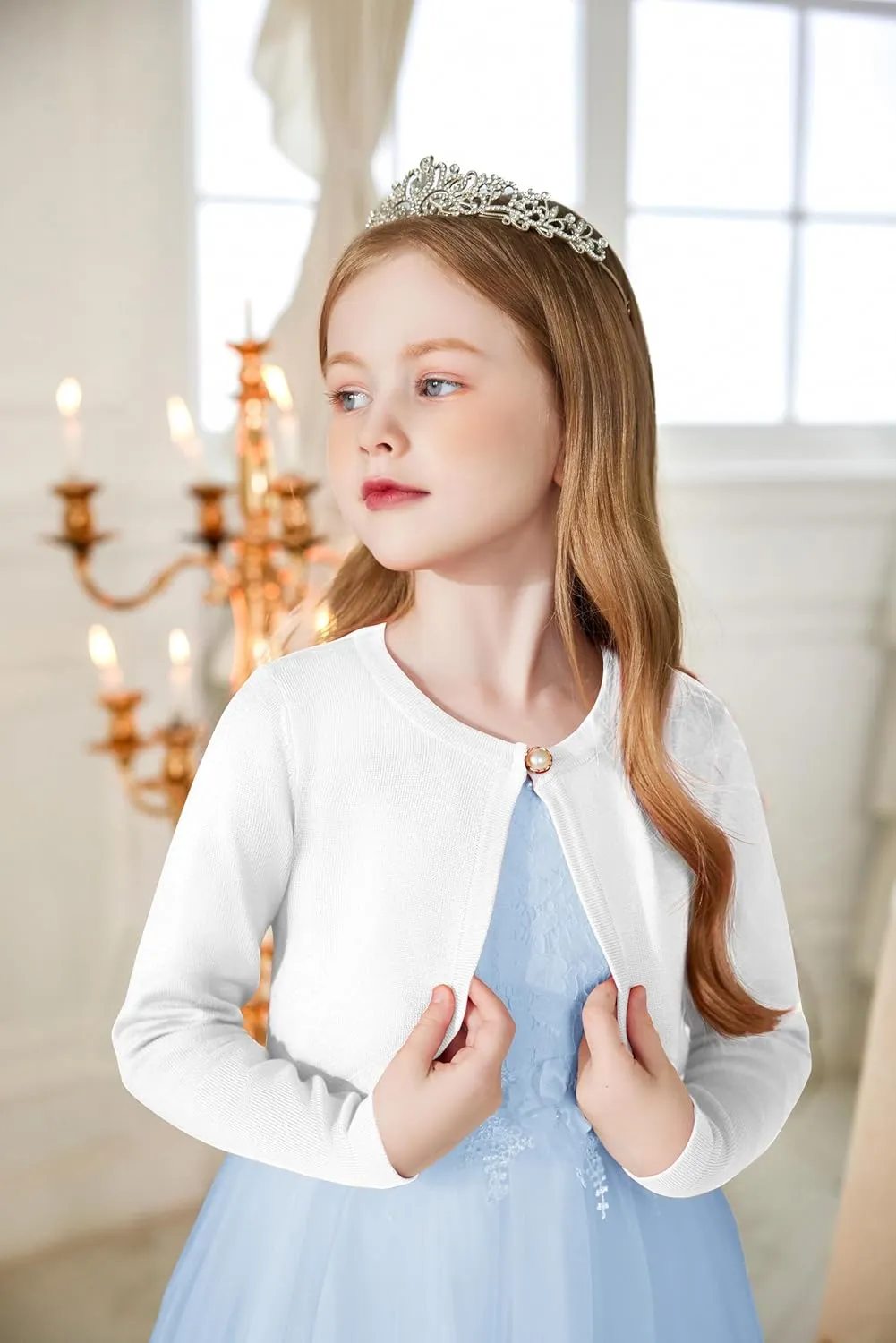 Arshiner Girls Open Front Shrug Cardigan Kids Children Knit Long Sleeve Bolero with Button Closure