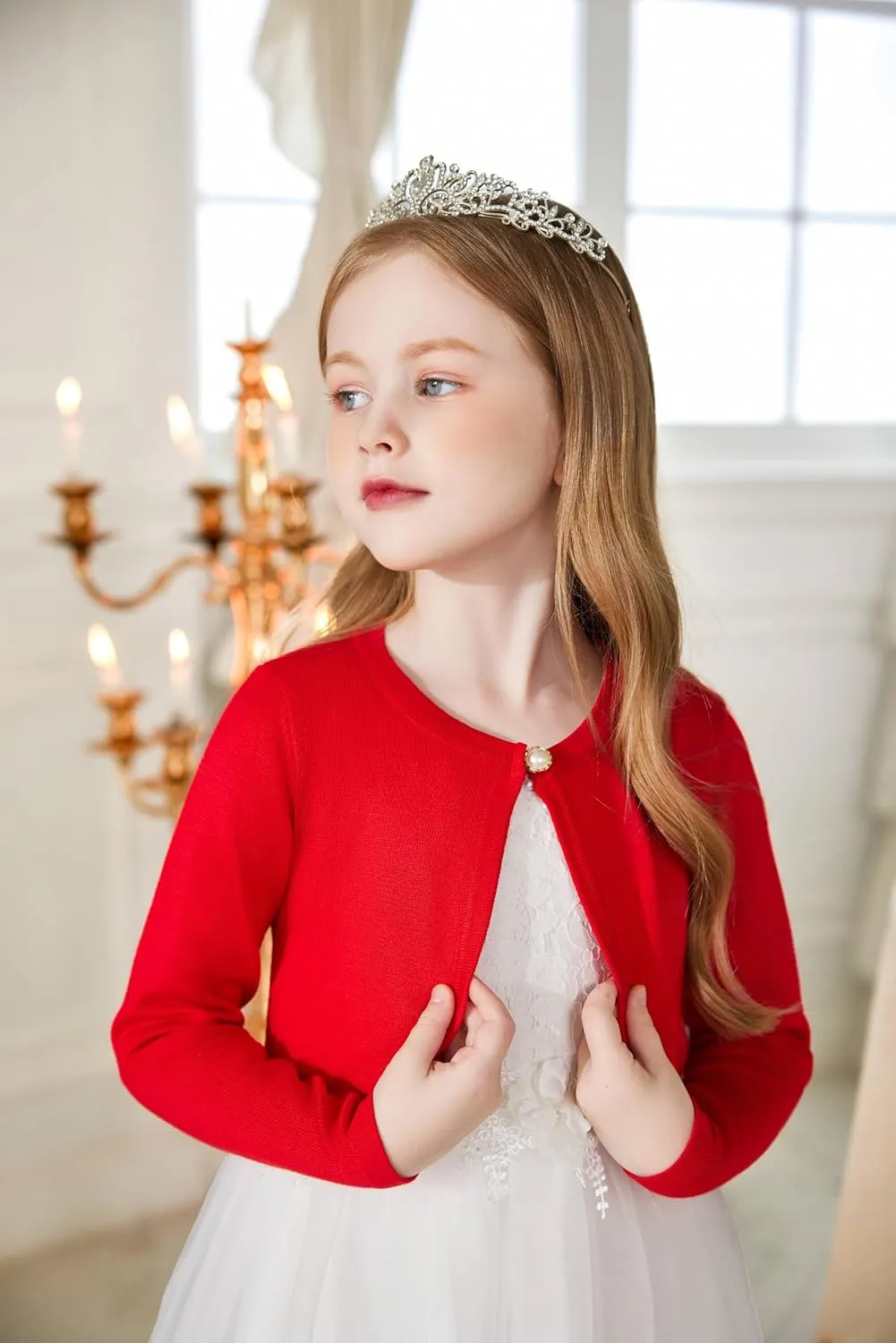 Arshiner Girls Open Front Shrug Cardigan Kids Children Knit Long Sleeve Bolero with Button Closure
