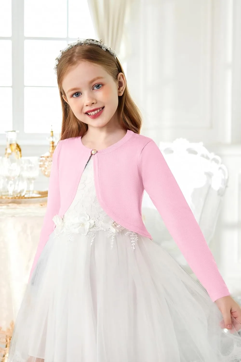 Arshiner Girls Open Front Shrug Cardigan Kids Children Knit Long Sleeve Bolero with Button Closure