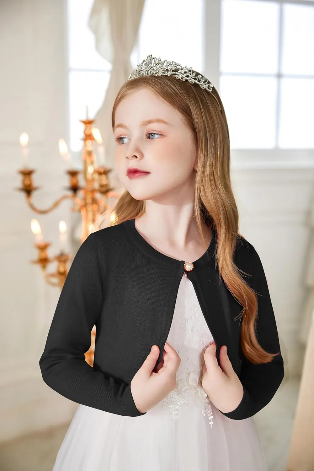 Arshiner Girls Open Front Shrug Cardigan Kids Children Knit Long Sleeve Bolero with Button Closure