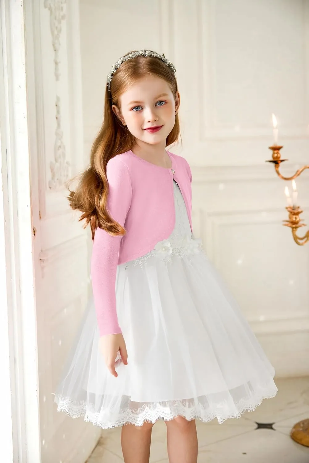 Arshiner Girls Open Front Shrug Cardigan Kids Children Knit Long Sleeve Bolero with Button Closure