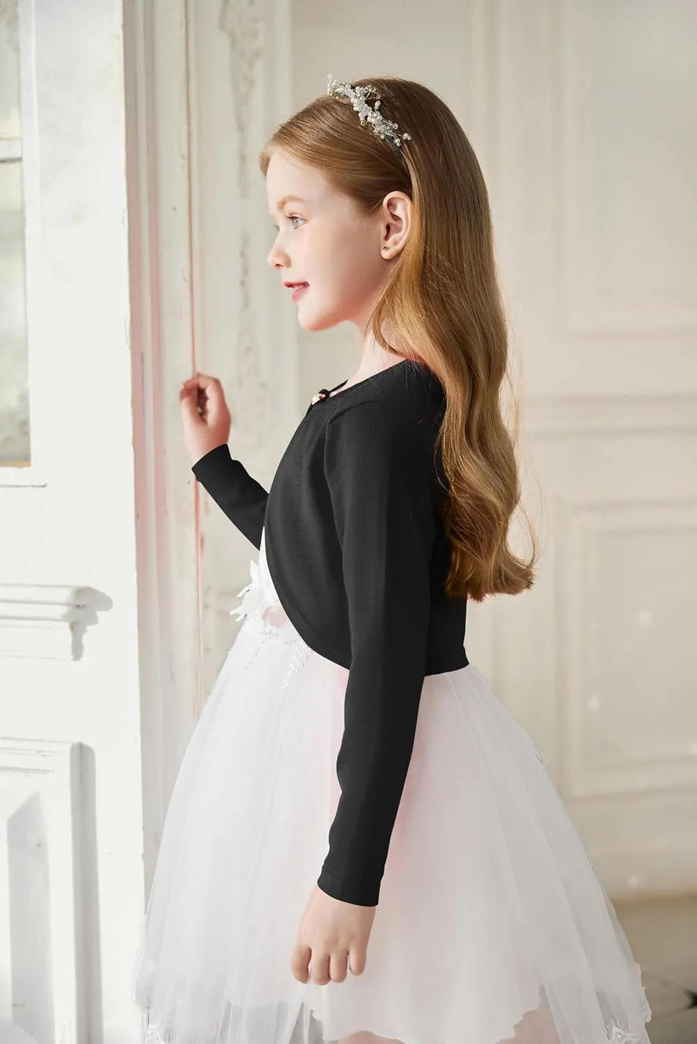 Arshiner Girls Open Front Shrug Cardigan Kids Children Knit Long Sleeve Bolero with Button Closure