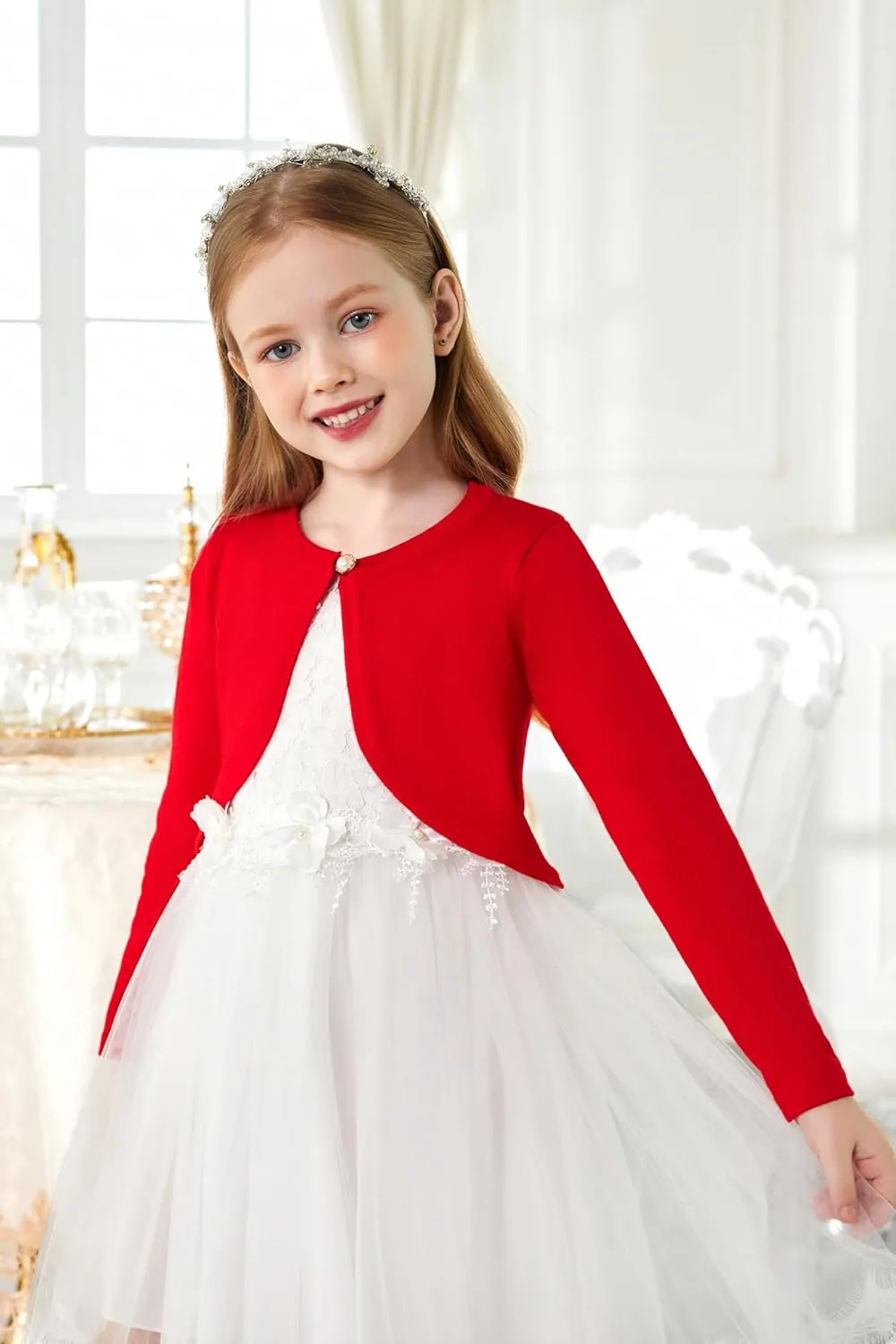 Arshiner Girls Open Front Shrug Cardigan Kids Children Knit Long Sleeve Bolero with Button Closure