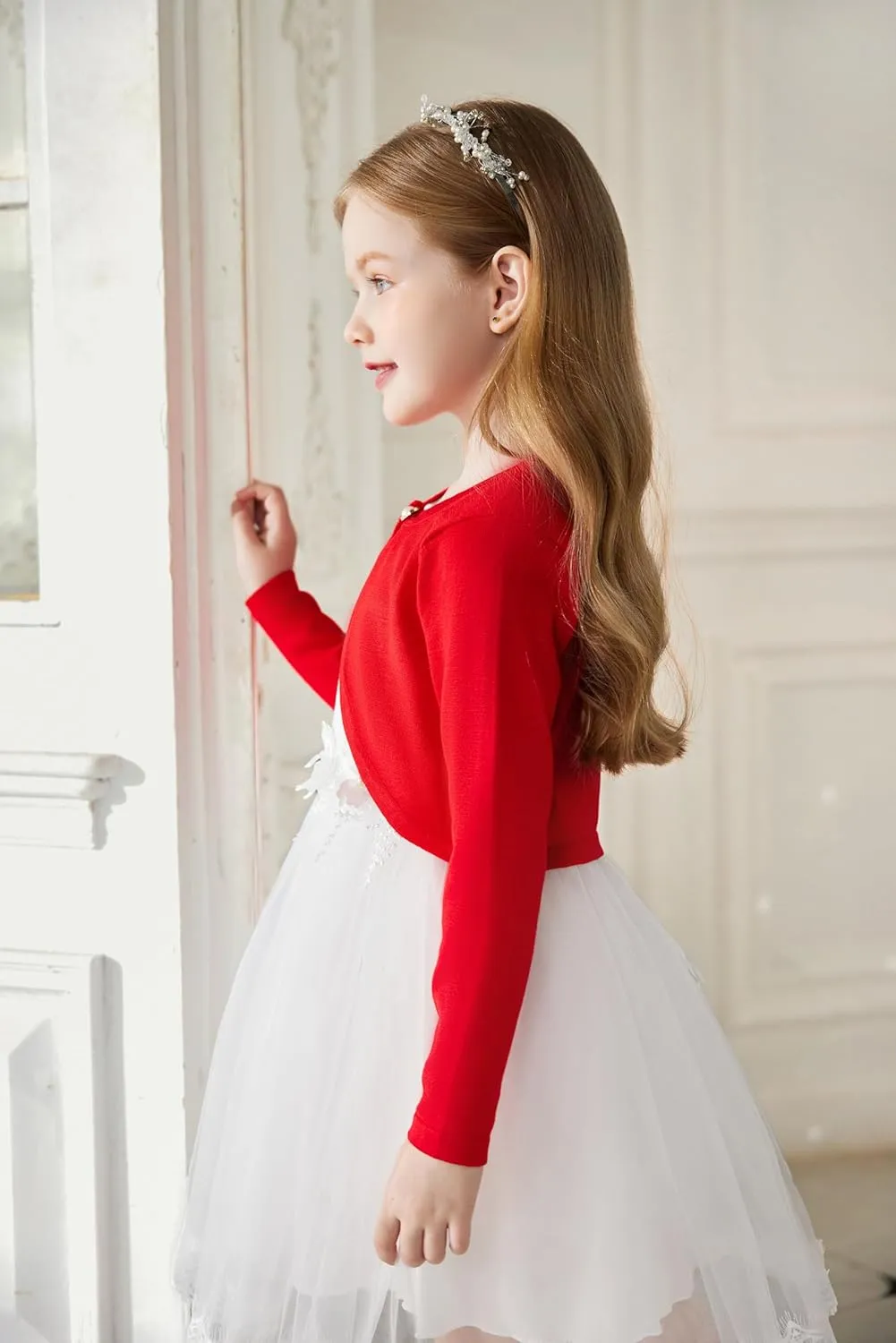 Arshiner Girls Open Front Shrug Cardigan Kids Children Knit Long Sleeve Bolero with Button Closure