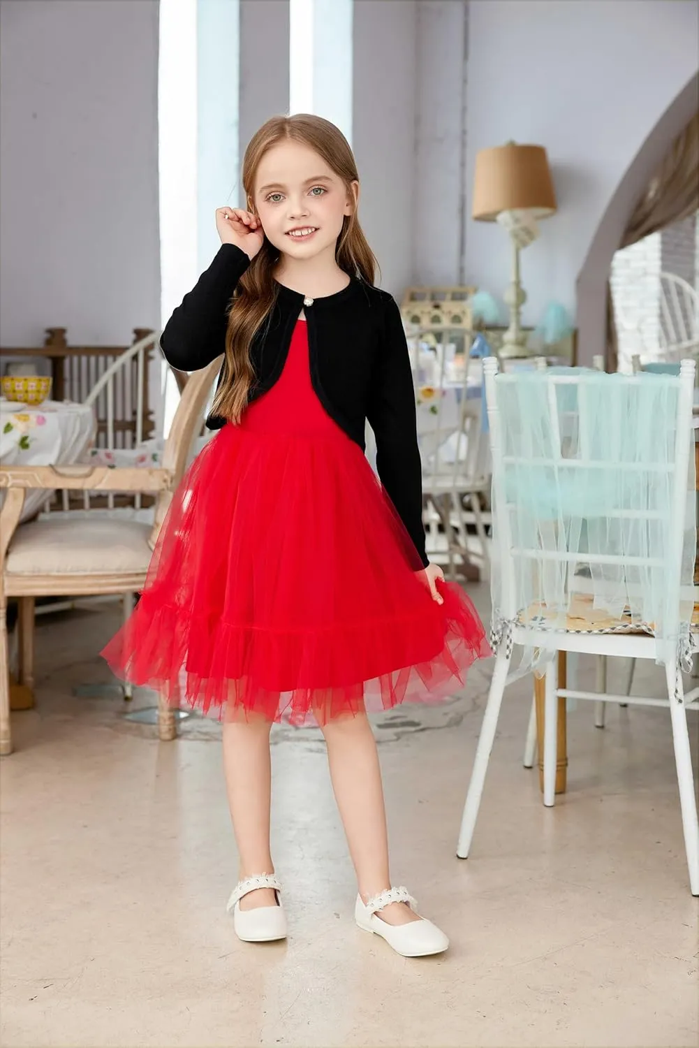 Arshiner Girls Open Front Shrug Cardigan Kids Children Knit Long Sleeve Bolero with Button Closure