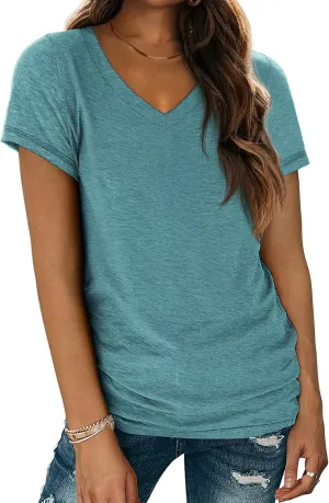 ATHMILE Womens Tops Shirts for Women Short Sleeve V Neck Tee Summer Fashion Trendy Soft Casual Spring Clothes Outfits Beach