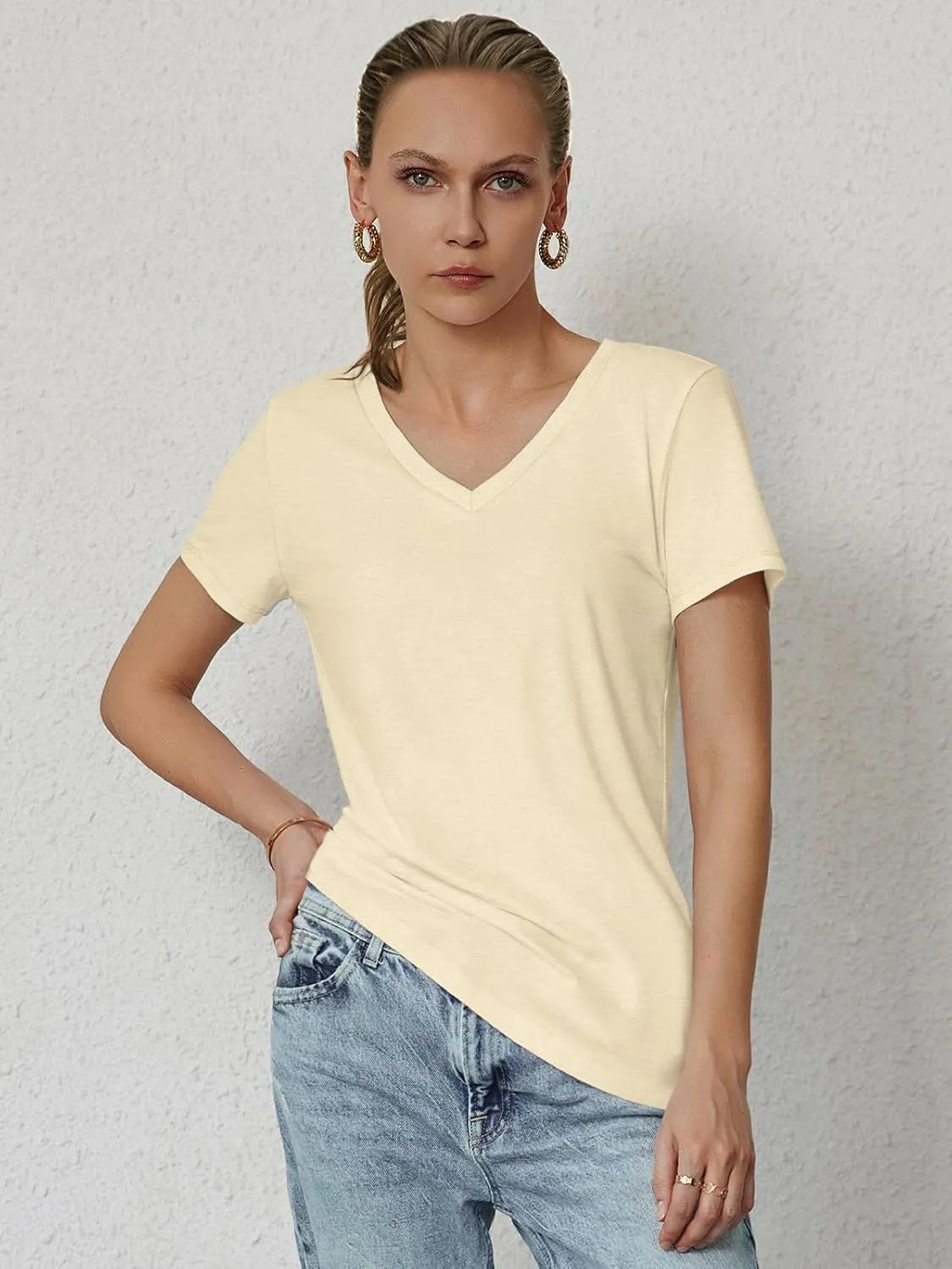 ATHMILE Womens Tops Shirts for Women Short Sleeve V Neck Tee Summer Fashion Trendy Soft Casual Spring Clothes Outfits Beach