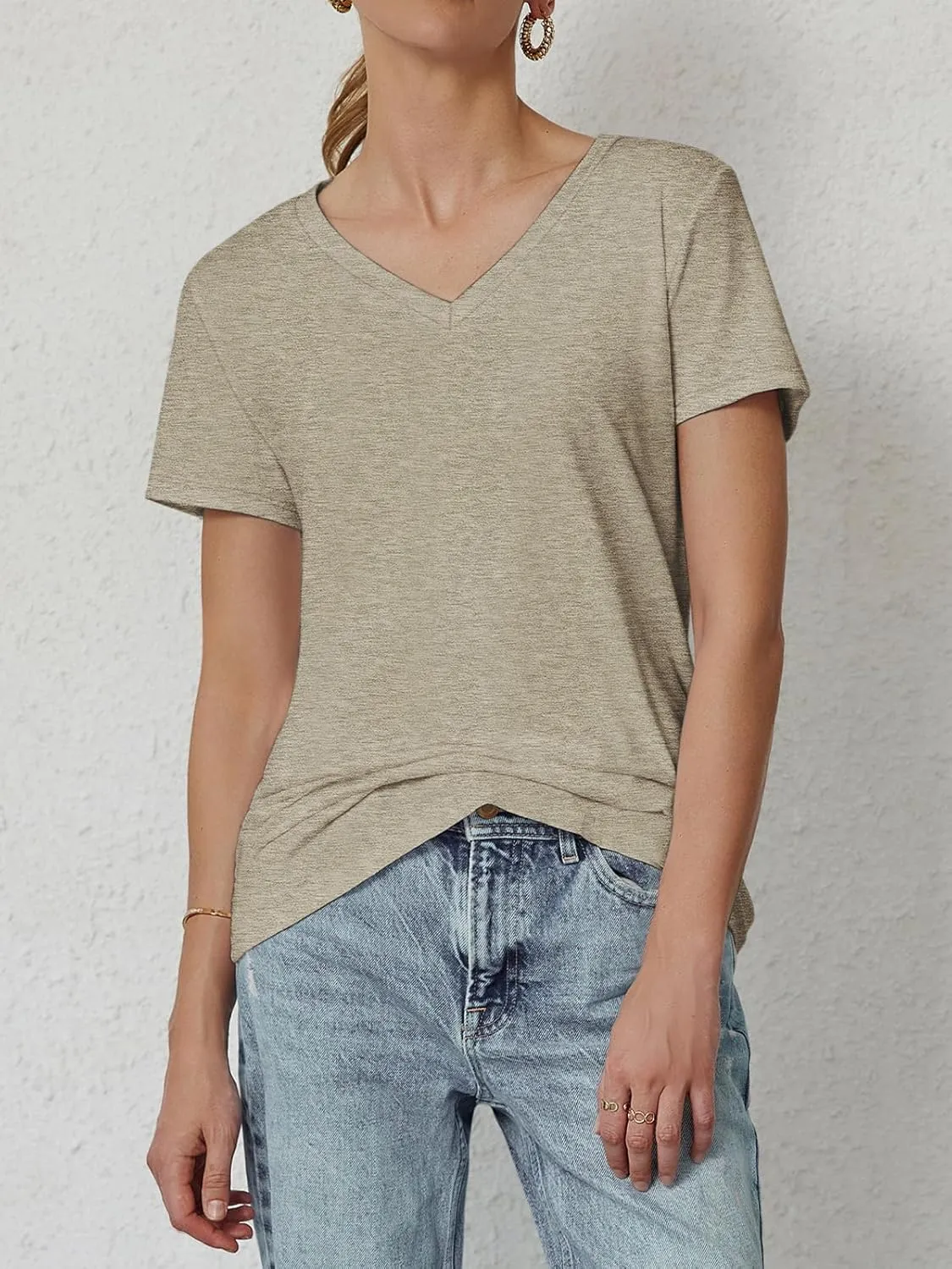 ATHMILE Womens Tops Shirts for Women Short Sleeve V Neck Tee Summer Fashion Trendy Soft Casual Spring Clothes Outfits Beach