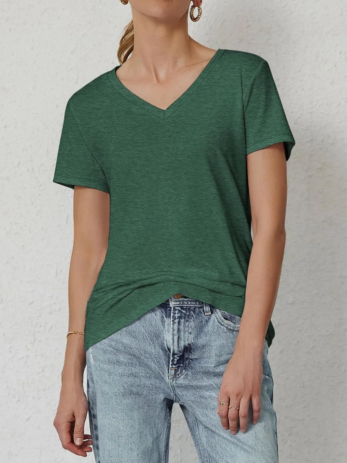 ATHMILE Womens Tops Shirts for Women Short Sleeve V Neck Tee Summer Fashion Trendy Soft Casual Spring Clothes Outfits Beach