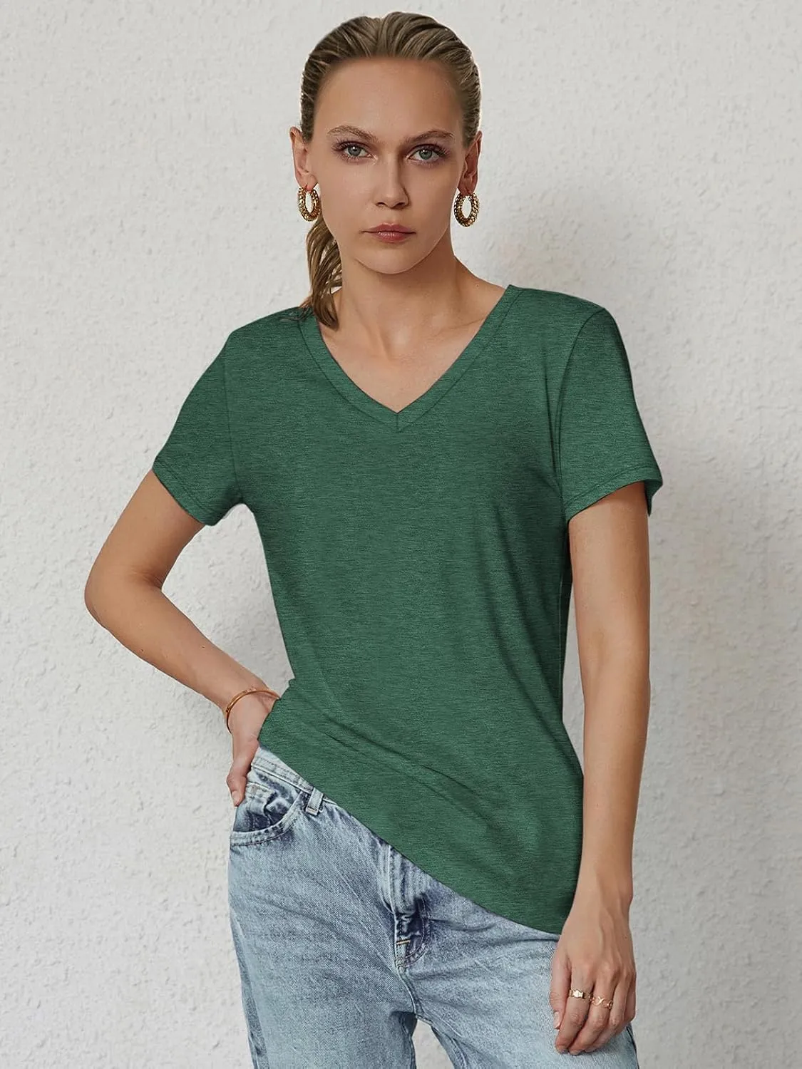 ATHMILE Womens Tops Shirts for Women Short Sleeve V Neck Tee Summer Fashion Trendy Soft Casual Spring Clothes Outfits Beach