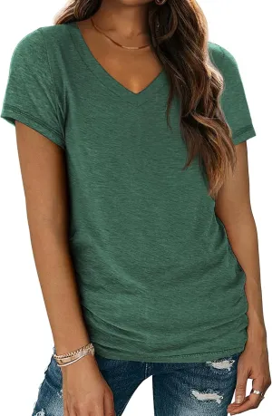 ATHMILE Womens Tops Shirts for Women Short Sleeve V Neck Tee Summer Fashion Trendy Soft Casual Spring Clothes Outfits Beach