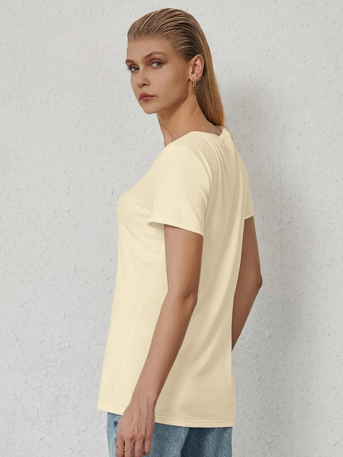 ATHMILE Womens Tops Shirts for Women Short Sleeve V Neck Tee Summer Fashion Trendy Soft Casual Spring Clothes Outfits Beach