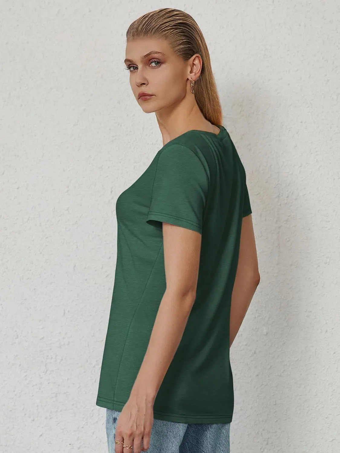 ATHMILE Womens Tops Shirts for Women Short Sleeve V Neck Tee Summer Fashion Trendy Soft Casual Spring Clothes Outfits Beach