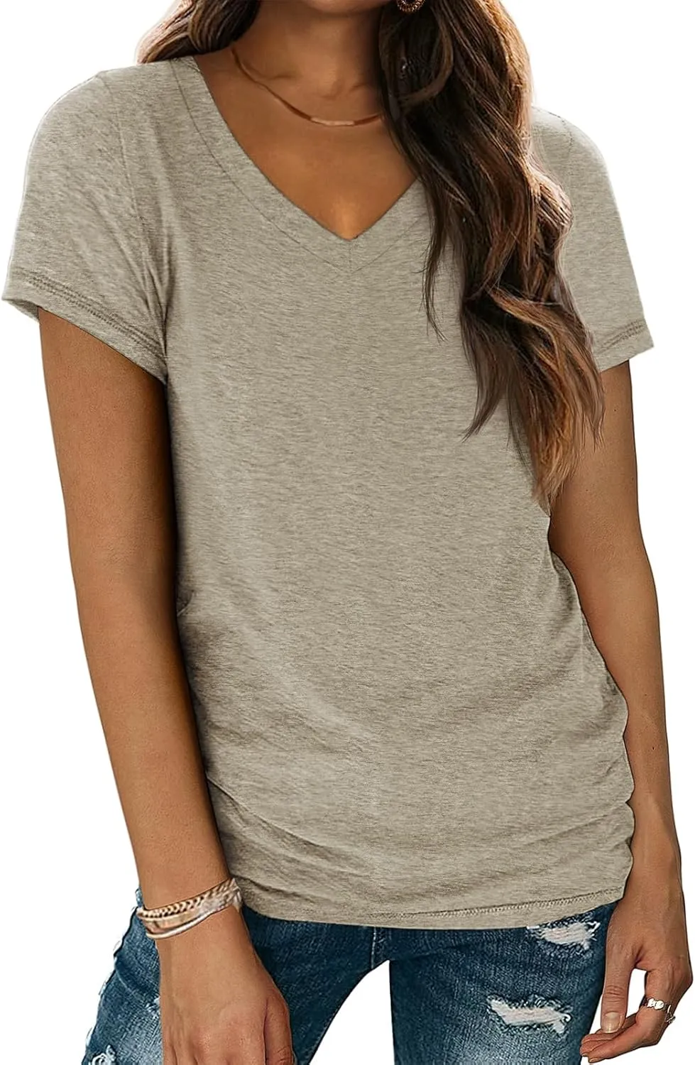 ATHMILE Womens Tops Shirts for Women Short Sleeve V Neck Tee Summer Fashion Trendy Soft Casual Spring Clothes Outfits Beach