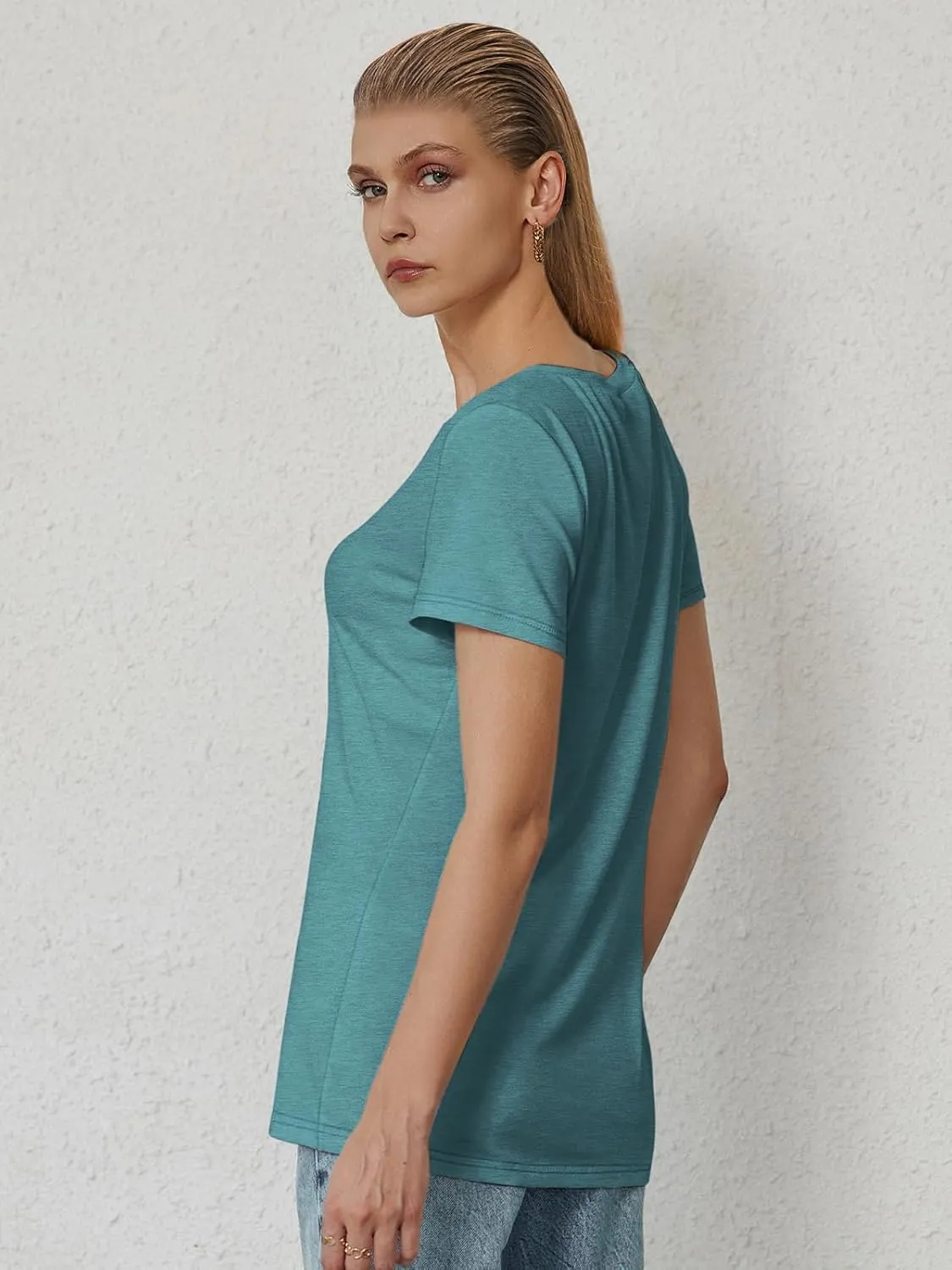 ATHMILE Womens Tops Shirts for Women Short Sleeve V Neck Tee Summer Fashion Trendy Soft Casual Spring Clothes Outfits Beach