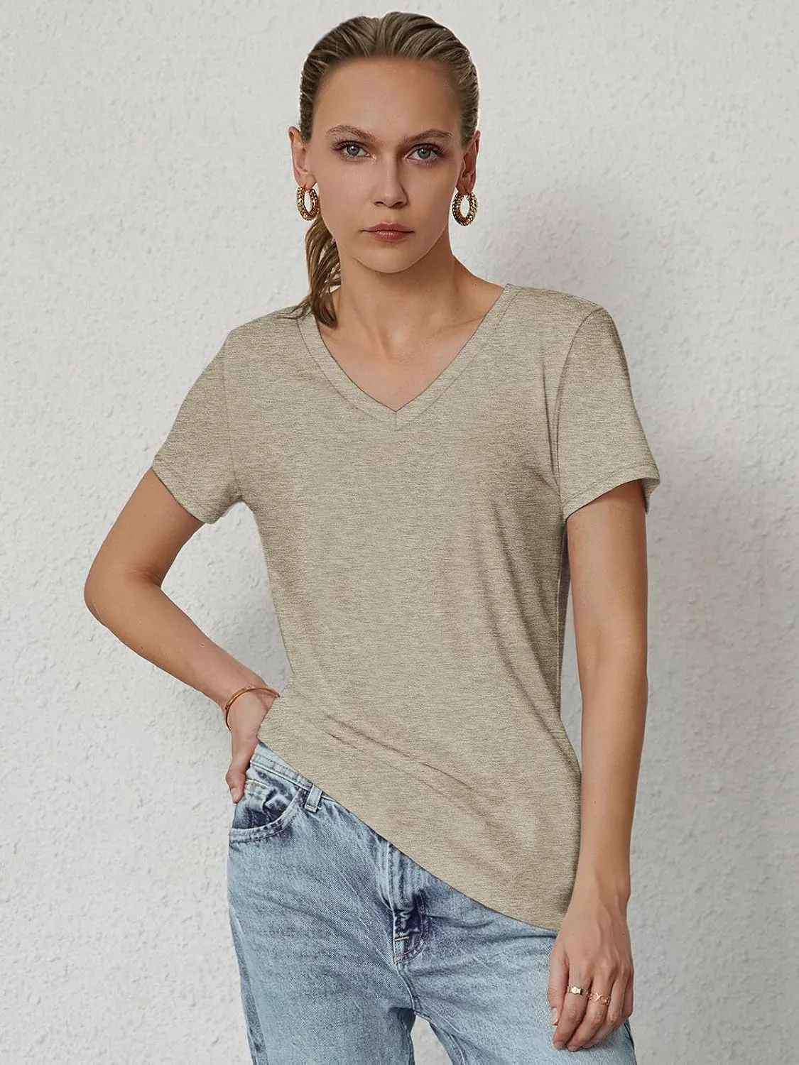 ATHMILE Womens Tops Shirts for Women Short Sleeve V Neck Tee Summer Fashion Trendy Soft Casual Spring Clothes Outfits Beach