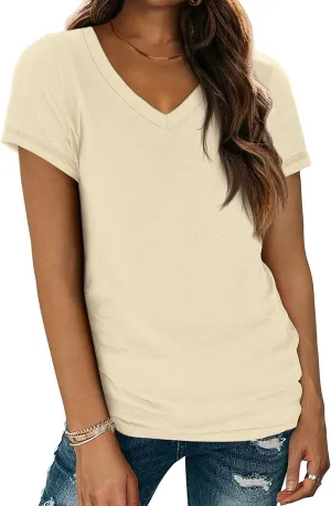 ATHMILE Womens Tops Shirts for Women Short Sleeve V Neck Tee Summer Fashion Trendy Soft Casual Spring Clothes Outfits Beach