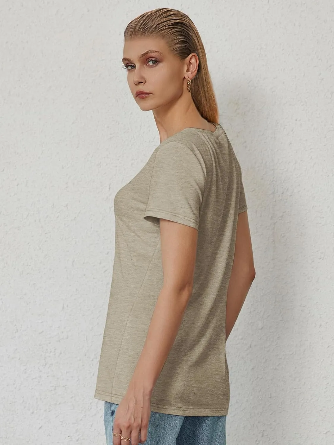 ATHMILE Womens Tops Shirts for Women Short Sleeve V Neck Tee Summer Fashion Trendy Soft Casual Spring Clothes Outfits Beach