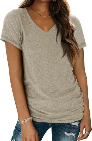 ATHMILE Womens Tops Shirts for Women Short Sleeve V Neck Tee Summer Fashion Trendy Soft Casual Spring Clothes Outfits Beach