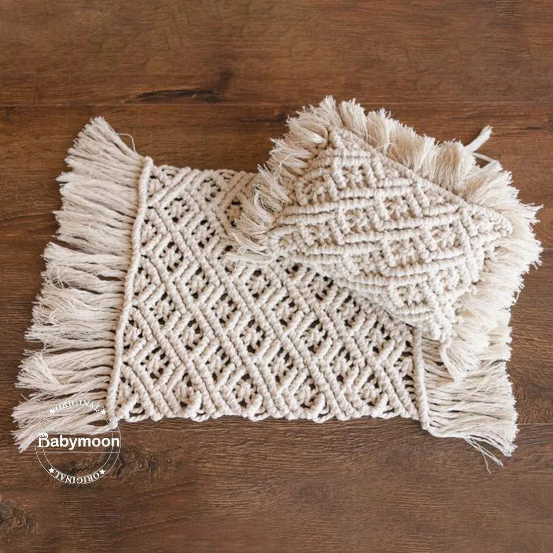 Babymoon Macrame Macrame Rectangle Pillow Baby Photography Shoot Prop - White