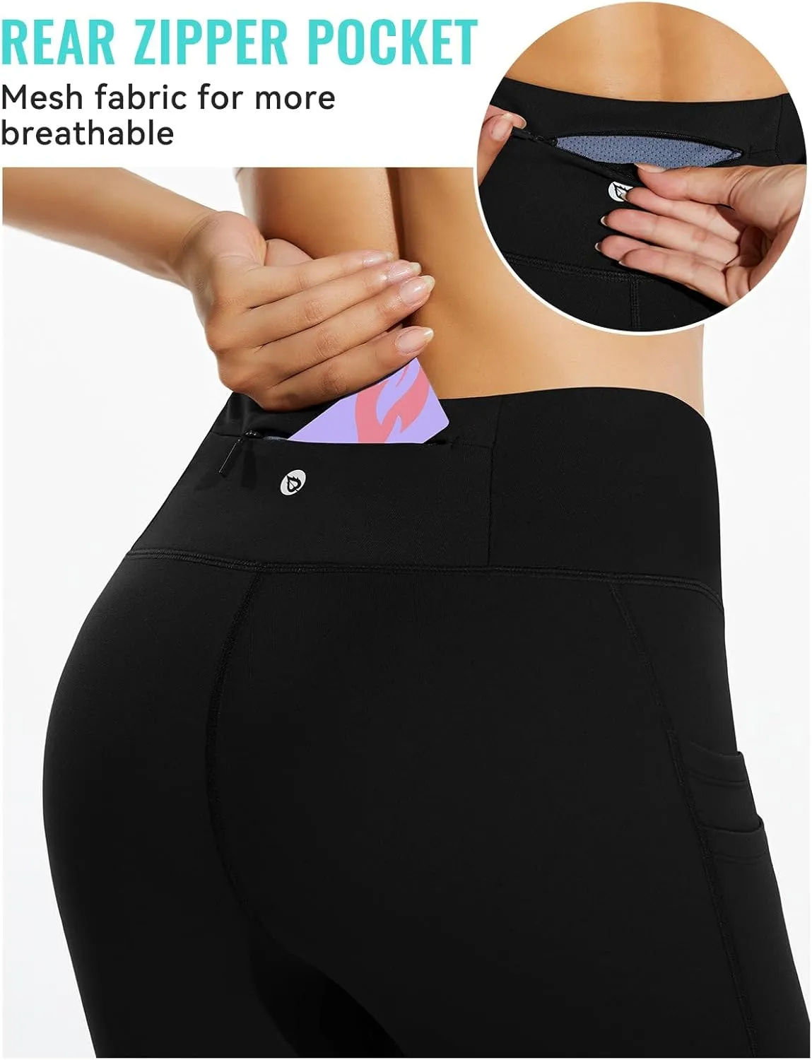 baleaf Women's Fleece Lined Leggings Water Resistant Thermal Winter Warm Tights High Waisted with Pockets Running Gear
