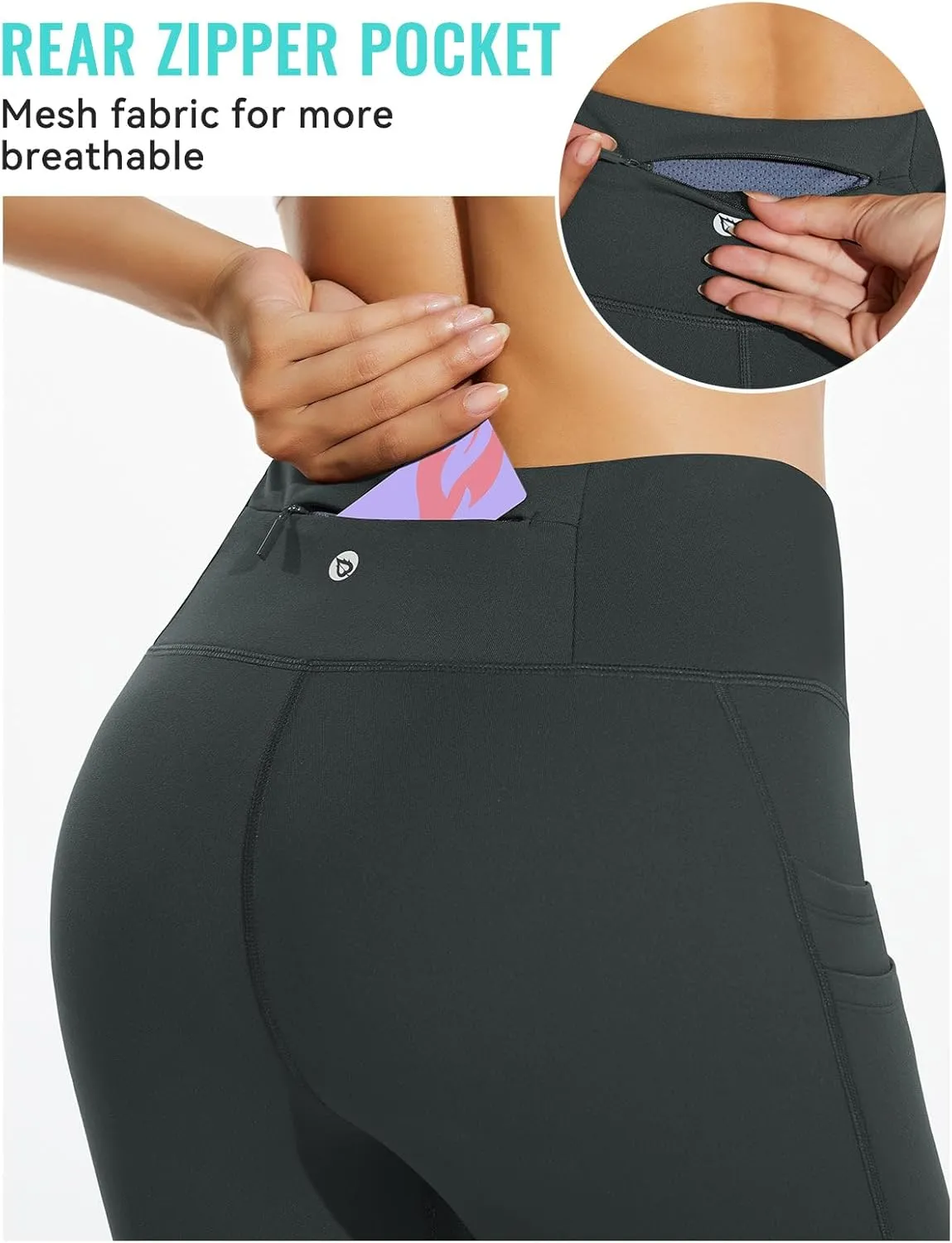 baleaf Women's Fleece Lined Leggings Water Resistant Thermal Winter Warm Tights High Waisted with Pockets Running Gear