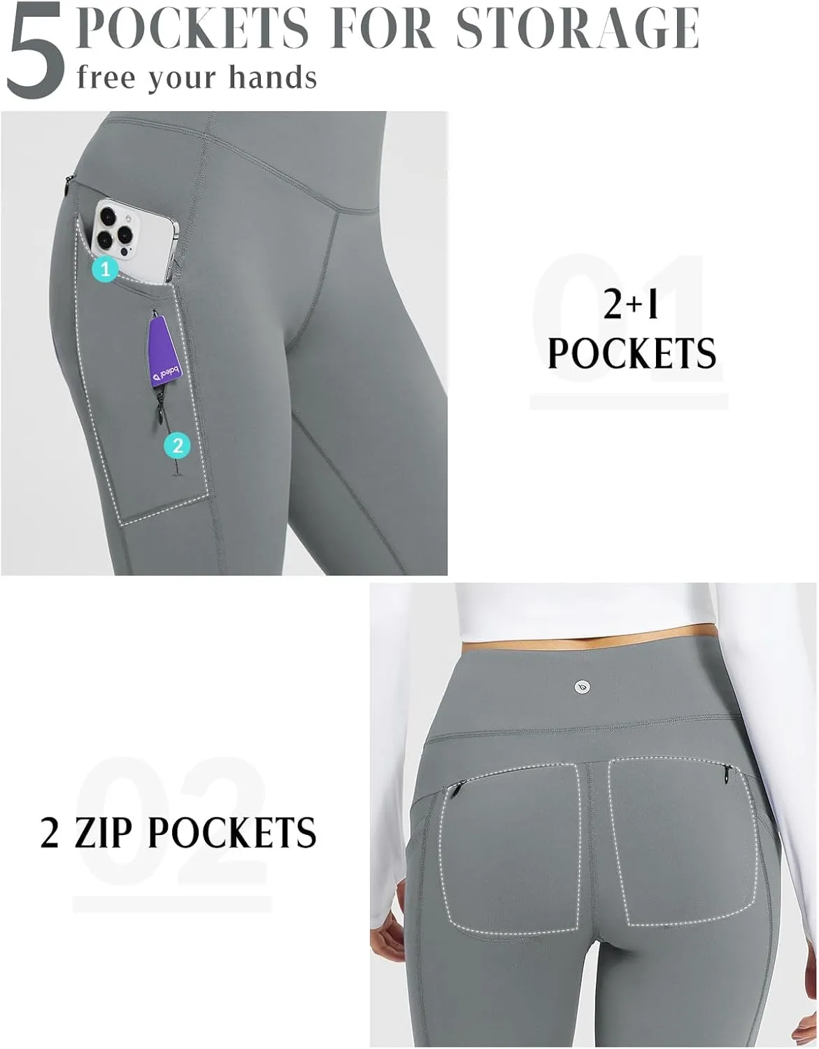 baleaf Women's Fleece Lined Leggings with 5 Pockets, Thermal Warm Winter Tights High Waisted Yoga Pants Cold Running Gear