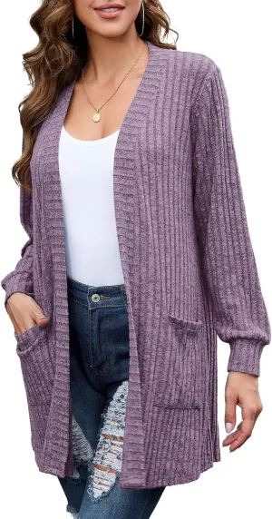 BELAROI Womens Open Front Cardigan Sweaters Casual Lightweight Outerwear Soft Plus Size Long Sleeve Tops with Pockets