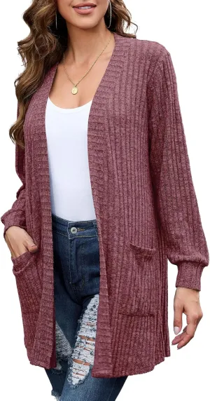 BELAROI Womens Open Front Cardigan Sweaters Casual Lightweight Outerwear Soft Plus Size Long Sleeve Tops with Pockets