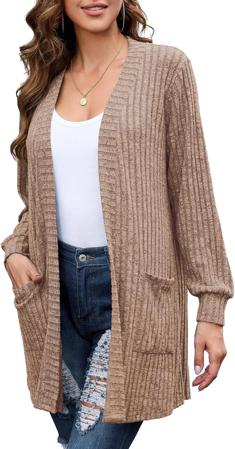 BELAROI Womens Open Front Cardigan Sweaters Casual Lightweight Outerwear Soft Plus Size Long Sleeve Tops with Pockets