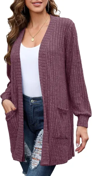 BELAROI Womens Open Front Cardigan Sweaters Casual Lightweight Outerwear Soft Plus Size Long Sleeve Tops with Pockets