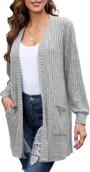 BELAROI Womens Open Front Cardigan Sweaters Casual Lightweight Outerwear Soft Plus Size Long Sleeve Tops with Pockets