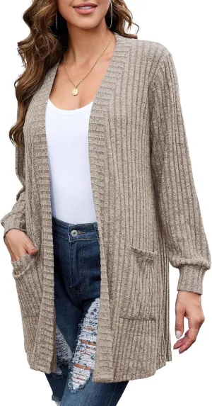 BELAROI Womens Open Front Cardigan Sweaters Casual Lightweight Outerwear Soft Plus Size Long Sleeve Tops with Pockets