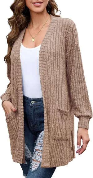 BELAROI Womens Open Front Cardigan Sweaters Casual Lightweight Outerwear Soft Plus Size Long Sleeve Tops with Pockets