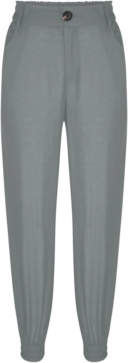 Binmer Summer Casual Linen Capri Pants for Womens Elastic Waist Cropped Comfy Baggy Trousers with Pockets 2024 Fashion