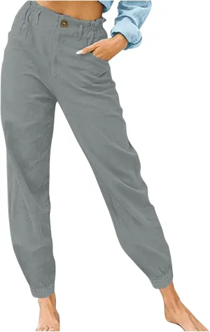 Binmer Summer Casual Linen Capri Pants for Womens Elastic Waist Cropped Comfy Baggy Trousers with Pockets 2024 Fashion