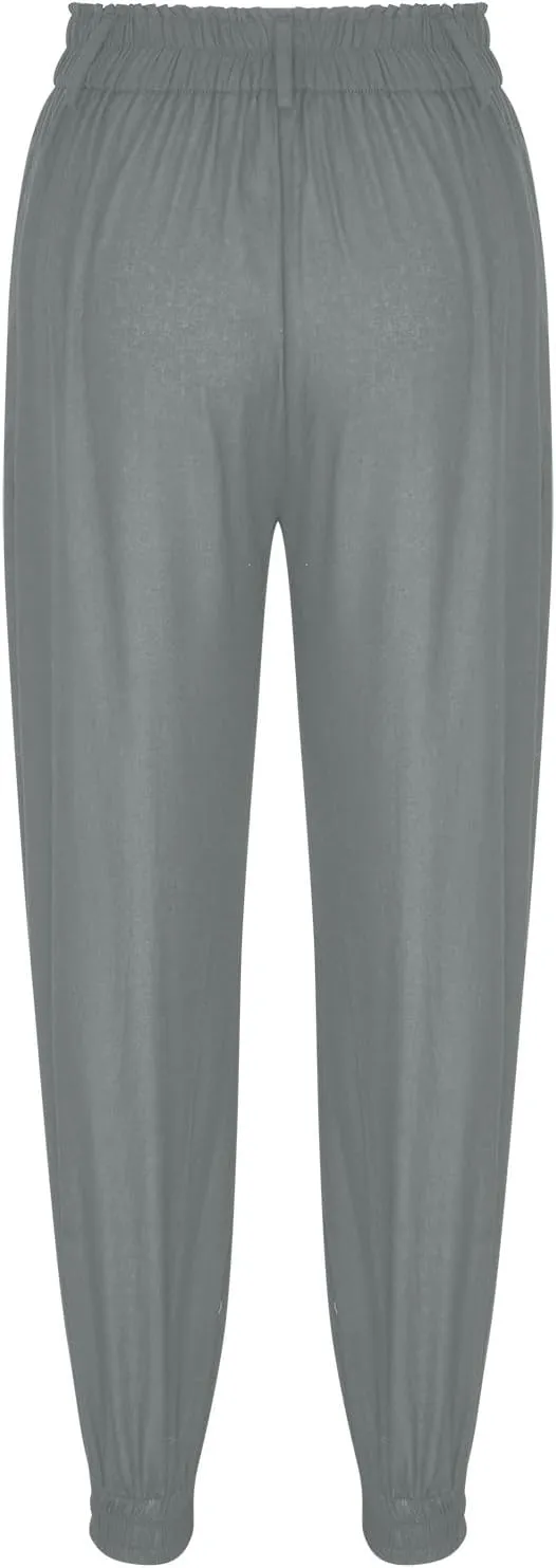 Binmer Summer Casual Linen Capri Pants for Womens Elastic Waist Cropped Comfy Baggy Trousers with Pockets 2024 Fashion