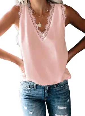 BLENCOT Women Tank Tops V Neck Sleeveless Lace Blouse Casual Vest Summer Camisole Shirts
