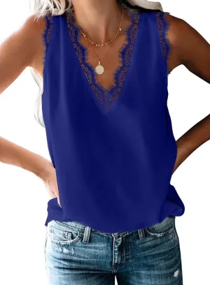 BLENCOT Women Tank Tops V Neck Sleeveless Lace Blouse Casual Vest Summer Camisole Shirts