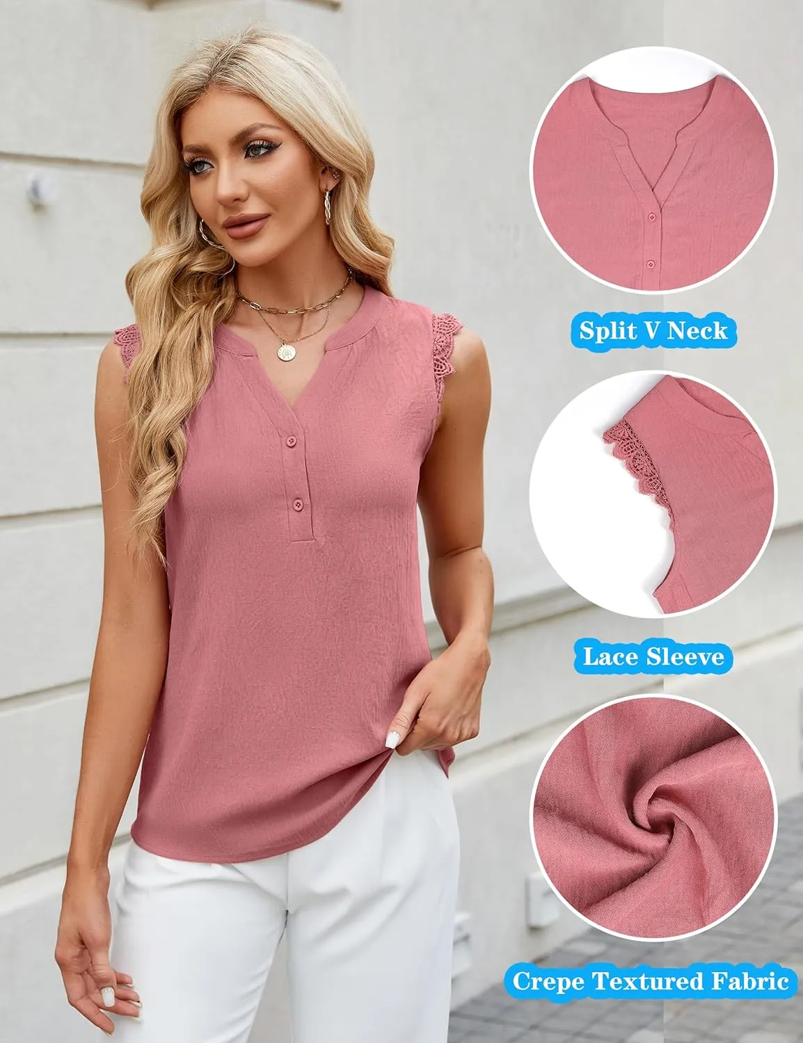 Blooming Jelly Women's Dressy Casual Blouses Business Tank Tops Sleeveless V Neck Button Down Shirts 2024 Summer Outfits