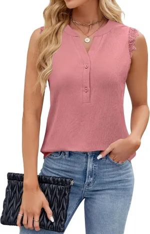 Blooming Jelly Women's Dressy Casual Blouses Business Tank Tops Sleeveless V Neck Button Down Shirts 2024 Summer Outfits