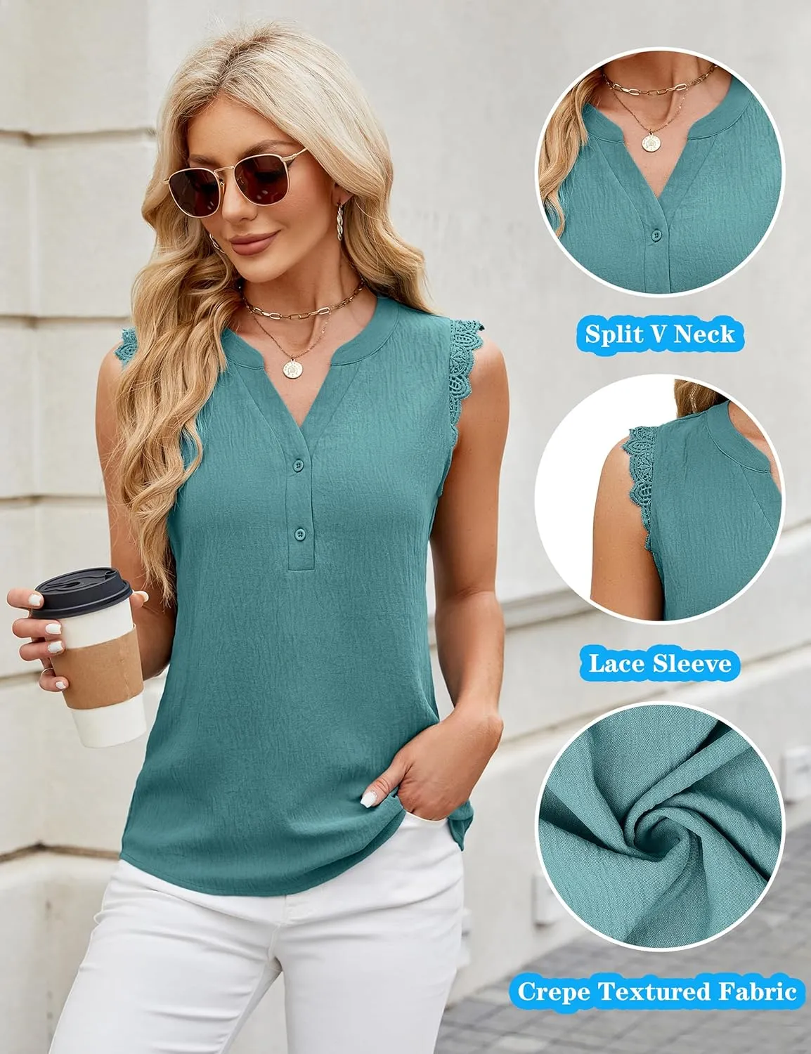 Blooming Jelly Women's Dressy Casual Blouses Business Tank Tops Sleeveless V Neck Button Down Shirts 2024 Summer Outfits