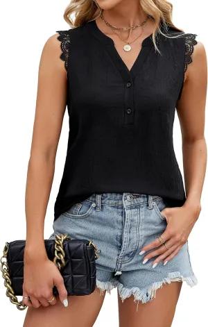 Blooming Jelly Women's Dressy Casual Blouses Business Tank Tops Sleeveless V Neck Button Down Shirts 2024 Summer Outfits