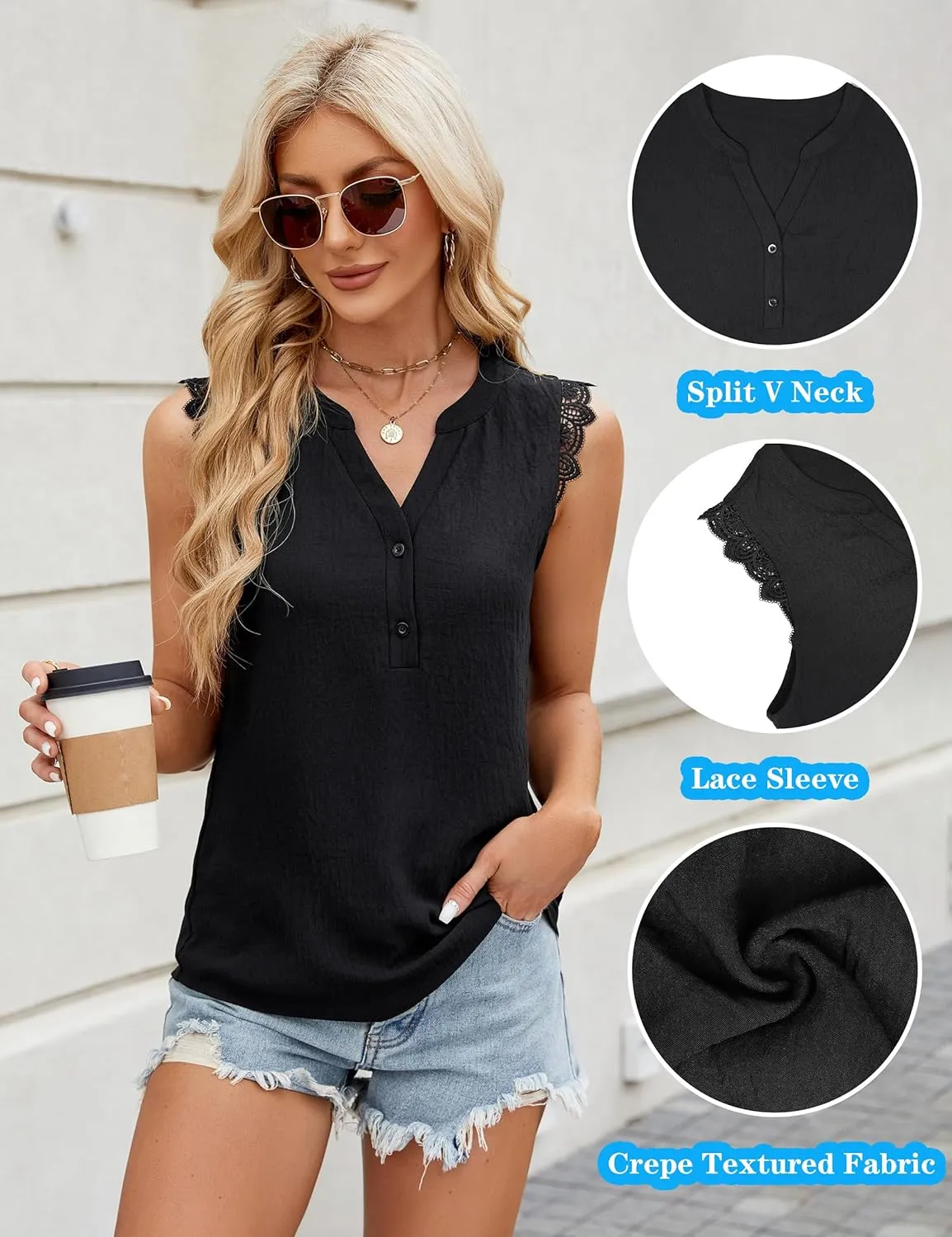 Blooming Jelly Women's Dressy Casual Blouses Business Tank Tops Sleeveless V Neck Button Down Shirts 2024 Summer Outfits