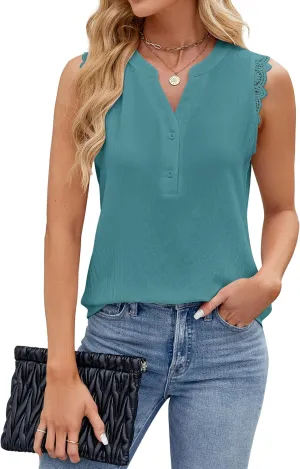 Blooming Jelly Women's Dressy Casual Blouses Business Tank Tops Sleeveless V Neck Button Down Shirts 2024 Summer Outfits