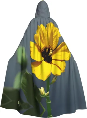 Blooming Yellow Flower Prints Hooded Cloak for Halloween, Role-playing, and Costume Parties - Comfortable and Durable