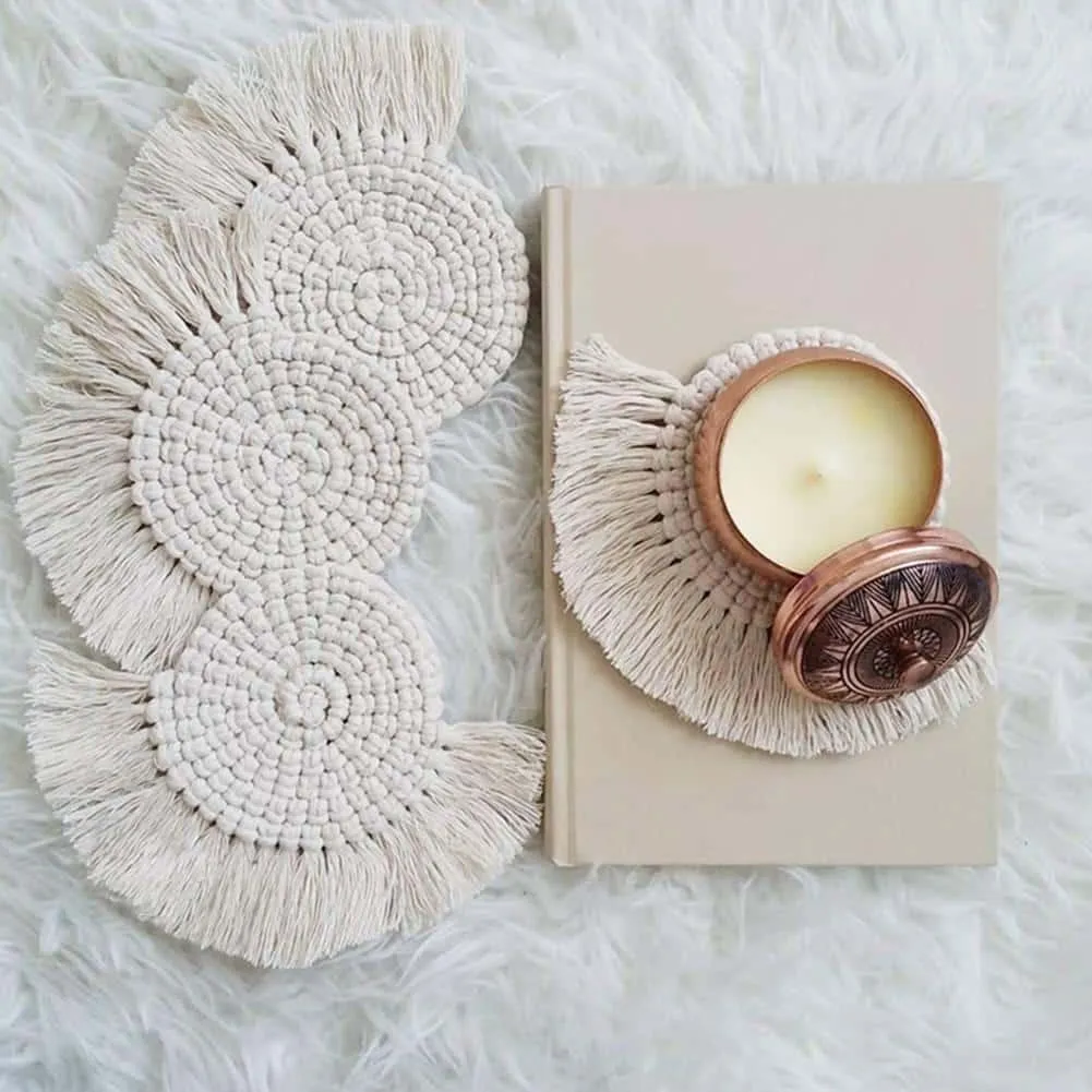 Boho Macrame Coaster in White Color