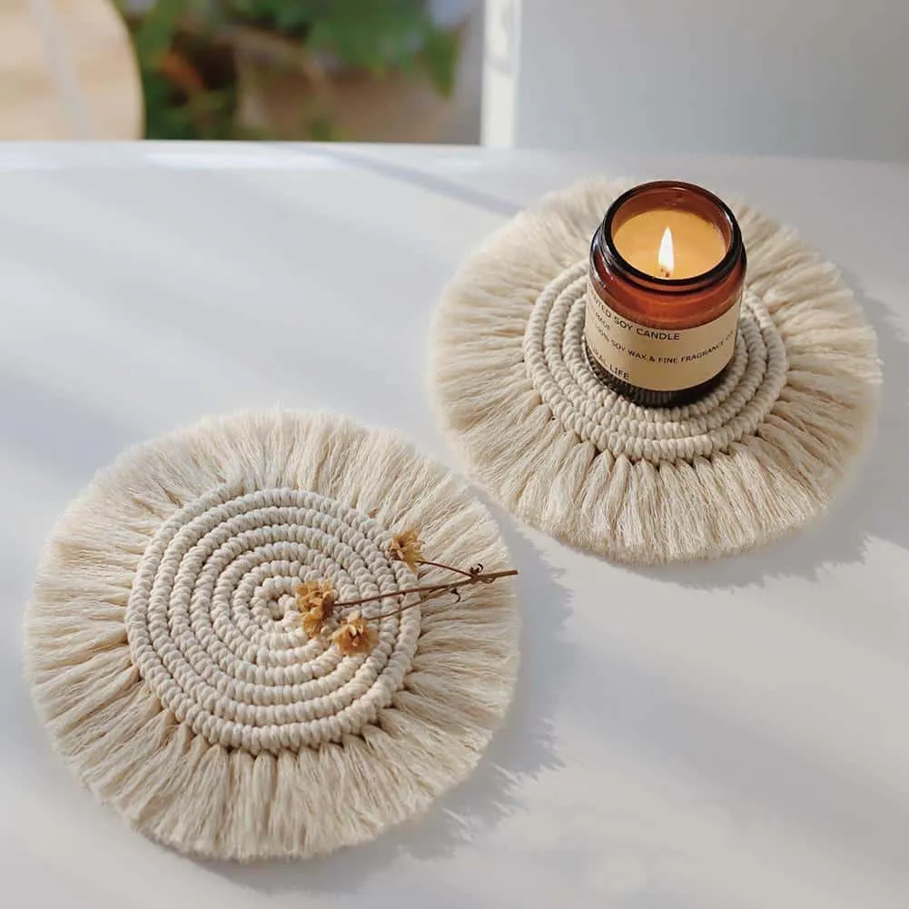 Boho Macrame Coaster in White Color